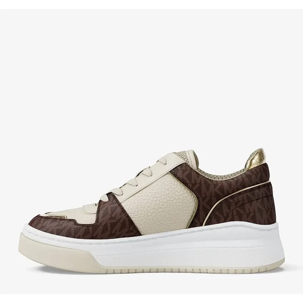 Michael Kors Lexi Women's 9.5 M Brown Sneaker Mixed-Media MK Monogram New In Box - Picture 5 of 10